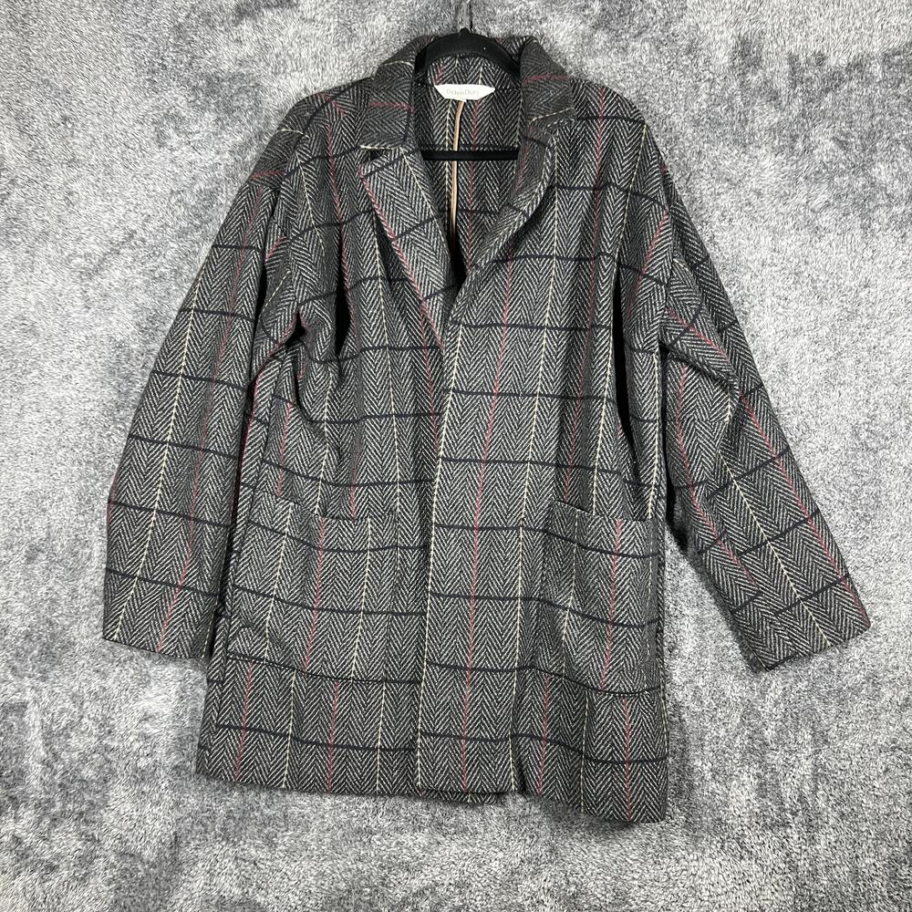 Davi&Dani Coat Womens L Gray Tweed Herringbone Mid-Length Lined Pockets